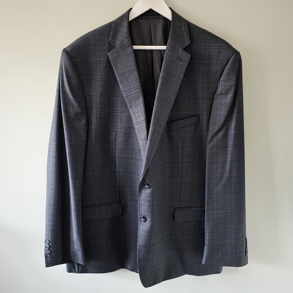 NWOT Calvin Klein 50R Old Money Modern Academia Windowpane Plaid Wool Blazer